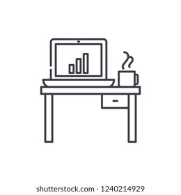Computer desk line icon concept. Computer desk vector linear illustration, symbol, sign