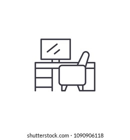 Computer desk linear icon concept. Computer desk line vector sign, symbol, illustration.