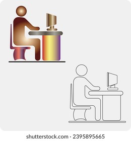 Computer desk with man vector illustration eps