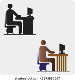 Computer desk with man vector illustration eps