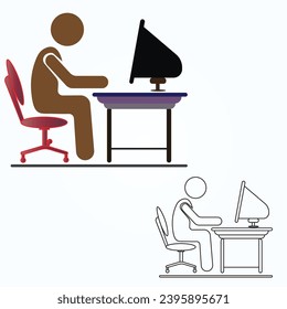 Computer desk with man vector illustration eps