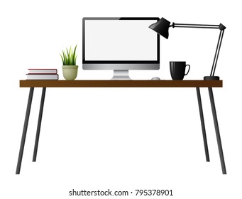 Computer desk on a white background