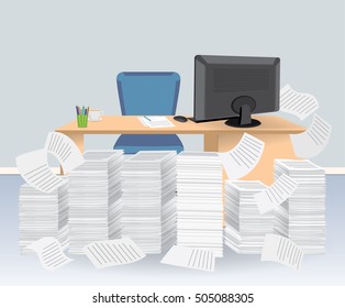 Computer desk with pile of papers, Business Concept, vector