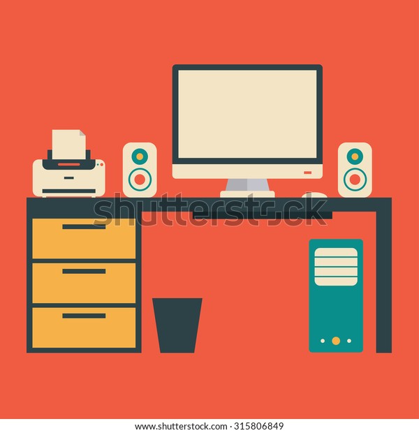 Computer Desk Printer Stock Vector Royalty Free 315806849