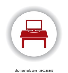 Computer desk, red isolated white background