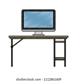 Computer in desk scribble