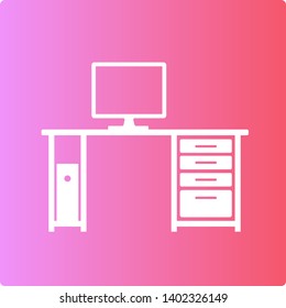 Computer desk silhouette vector icon on color gradient background