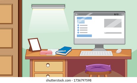 A computer desk in study room illustration