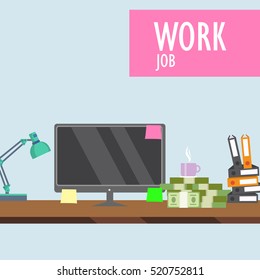 Computer desk vector.