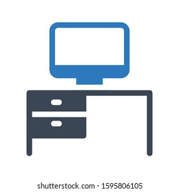 computer desk vector glyph color icon 