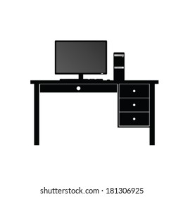 computer and desk for computer vector illustration