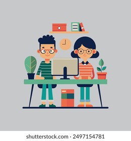 A Computer Desk Vector Illustration - Ideal for T-shirt Design, Hoodie Design, Pillow Cover Design, and More