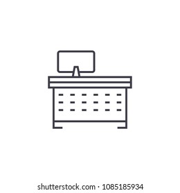 computer desk vector line icon, sign, illustration on background, editable strokes