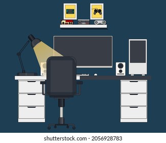 vector de escritorio de computadora en estilo minimalista