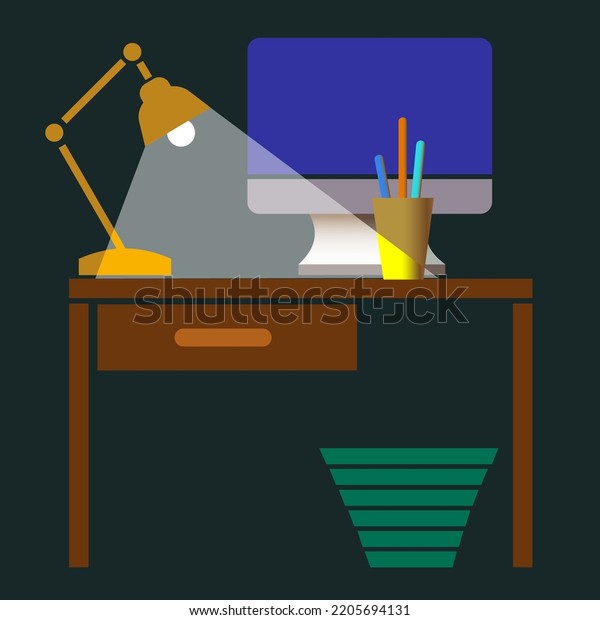 Computer Desk Work Business Lamp Lighting Stock Vector (Royalty Free