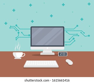 Computer desk workplace concept modern