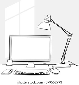 Computer desk, workplace in grey color