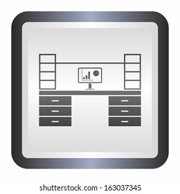 Computer desk, workplace icon (elegance silver button, black version) 