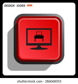 Computer desk, workplace. icon. vector design