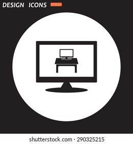 Computer desk, workplace. icon. vector design