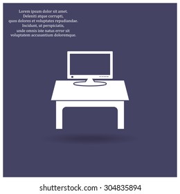 Computer desk, workplace. icon. vector design