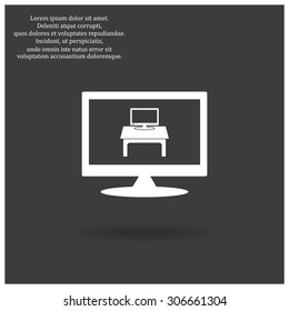Computer desk, workplace. icon. vector design