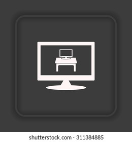 Computer desk, workplace. icon. vector design