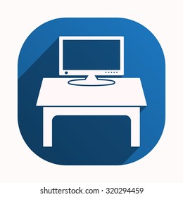 Computer desk, workplace. icon. vector design
