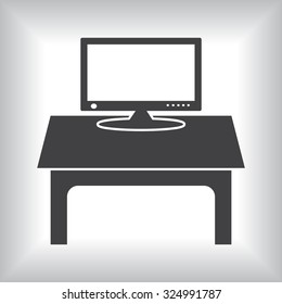 Computer desk, workplace. icon. vector design