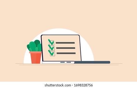 Computer desk, workplace, modern minimal flat design style, vector illustration
