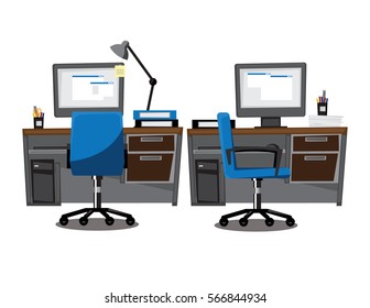 Computer desk, workplace (office) ,Vector illustration cartoon 