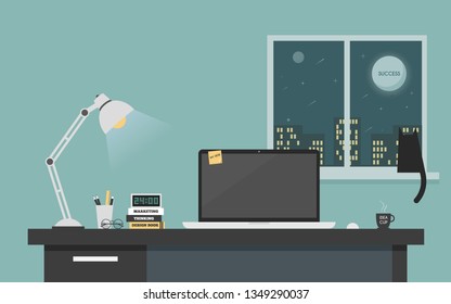 Computer desk workspace concept.