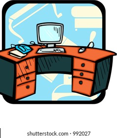 Escritorio de equipo.Colores Pantone.Ilustración vectorial