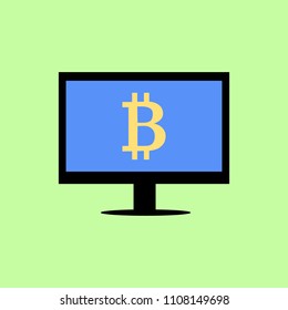 Computer desktop with bitcoin sign, flat style
