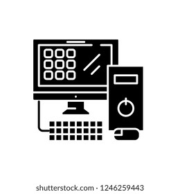 Computer desktop black icon, vector sign on isolated background. Computer desktop concept symbol, illustration 