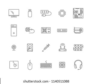 Computer Desktop Build Part Item Set Icon Symbol Sign Hairline Style