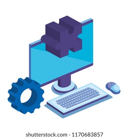 computer desktop with business icons