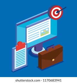 computer desktop with business icons