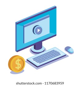 computer desktop with business icons