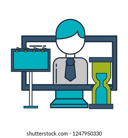 computer desktop with business icons