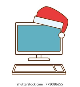 computer desktop with christmas hat