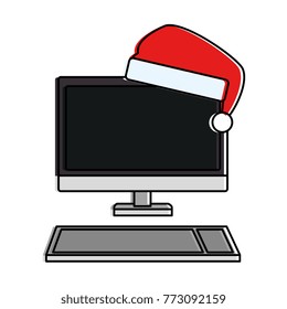 computer desktop with christmas hat