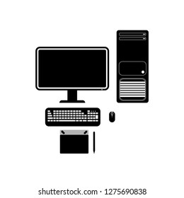 Computer desktop for designer on white background vector illustration