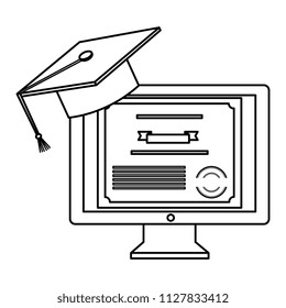 computer desktop with diploma and hat