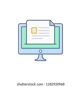 Computer desktop with document on screen. Suitable for design element of online learning, webinar, and e book app.