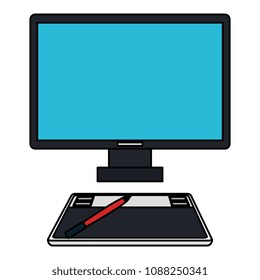 computer desktop with drawing board