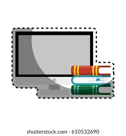 computer desktop with ebooks isolated icon