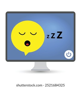 Computer desktop with an emoticon speech bubble sleeping and the sleep button