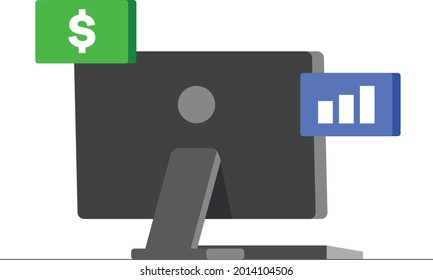 Computadora de escritorio con icono de finanzas