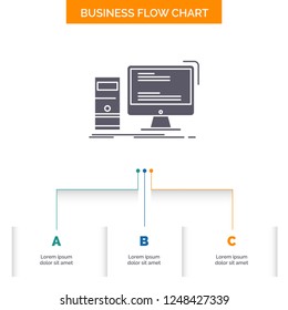 Computer, desktop, gaming, pc, personal Business Flow Chart Design with 3 Steps. Glyph Icon For Presentation Background Template Place for text.